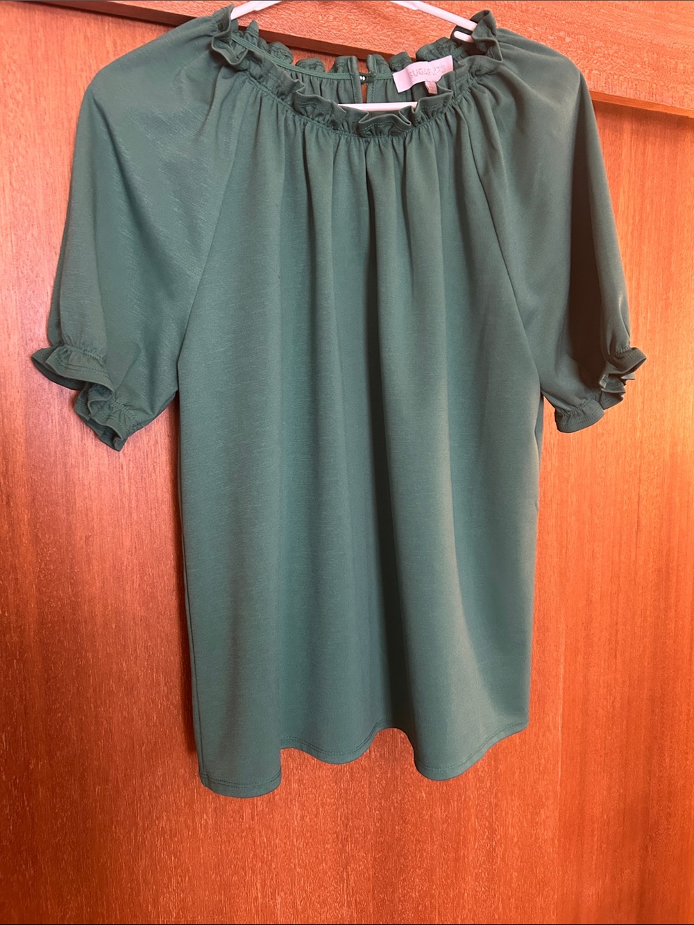 Sugarlips Forest Green Ruffle Neck Short Sleeve Blouse